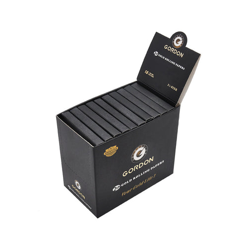 GORDON 24K Gold Rolling Papers, 1 1/4 Size Organic Rolling Paper, 2 PCS / Pack 12 Packs / Box